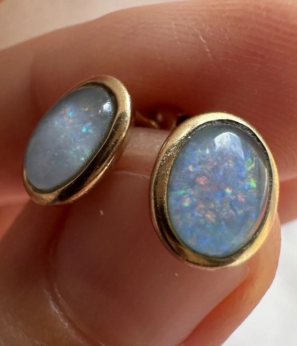 9ct 375 yellow gold opal - opal, stud