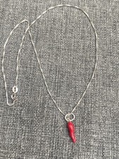 Sterling Silver Italian Horn of Plenty cornicello red chilli pendant 2cm Necklac