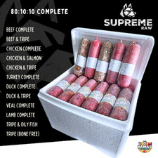 SUPREME RAW  DOG FOOD FROZEN 454g ROLLS 80:10:10 BULKBUY VALUE PREMIUM QUALITY