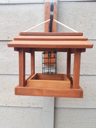 Hanging wooden bird table