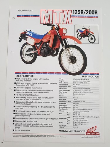 Honda mtx125r 200r motorcycle - honda, mtx125r/200r