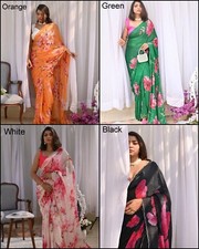 Soft Tebi Silk Beautiful Flower Printed Saree,Party wear Saree With Blouse 11-GP
