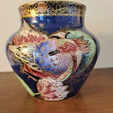 Rare Carlton Ware Vase 3529 Crested Bird And Waterlily By Violet Elmer C1930