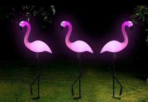 Solar led pink flamingo stake - led,