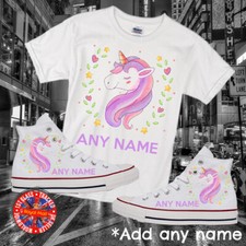 Unicorn Personalised Converse Kids All Star Hi Top, Free Matching T-shirt