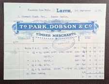 1915 Park, Dobson & Co. Timber Merchants Eastern Saw Mills Leith Invoice