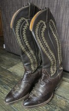Vintage Justin Made in the USA knee high brown leather cowboy boots UK6