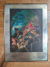 Antique Metal ETCHING Plate 'MUSICIANS AMBULANS' in colour 12cms x 16cms