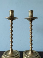 Pair Of 9in Antique Brass 18th/19th Century Barley Twist Candlesticks