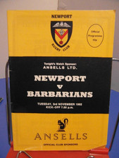 1992C NEWPORT V BARBARIANS     SIGNED  RUGBY PROGRAMMES