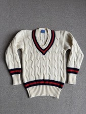 Vintage Cricket Jumper Cable Knit Sweater Size 40” Chest 100% Pure New Wool