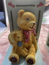 BOOK ENDS EACH DEPICTING A TEDDY HOLDING A BABY RESIN BOOK OF BEARS VINTAGE NEW