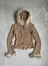 Vintage Zone Bleue Open Knit Fuzzy Fur Mesh Hoodie Ifsixwasnine LGB Style Size M