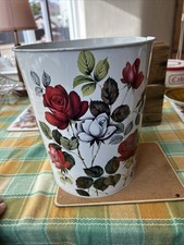 Vintage Giftcharm Colourful Flowers Metal Wastepaper Bin / Basket – Retro! –