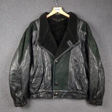 Vintage SHEARLING SHEEPSKIN Jacket Mens XL Black Bomber Flight Coat 80s