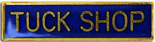 Tuck Shop Pin Badge in Blue Enamel With Squarded Edge