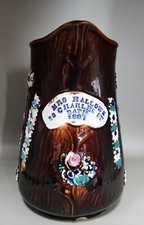 Large Antique  Pottery Barge Ware Measham Pottery Jug 'Mrs Hallow 1887. Ref: xae
