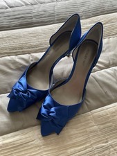 Jacques Vert Shoes Size 6 Euro 39 Blue Satin Heeled Pointed Toe Bow - Wedding
