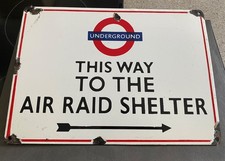 London Underground Train Station This Way to Air Raid Shelter Metal Enamel Sign