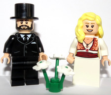 LEGO Bride Blonde Hair & Groom Minifigure Top Hat Black Beard Flesh Skin Wedding