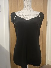 Reiss Black 100% Silk Cami With Unusual Shoulder Strap Design - Size 12