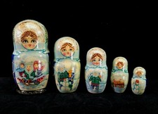 5 Piece Russian Matryoshka 7.25 Inch Large Handpainted Nesting Doll Set Winter