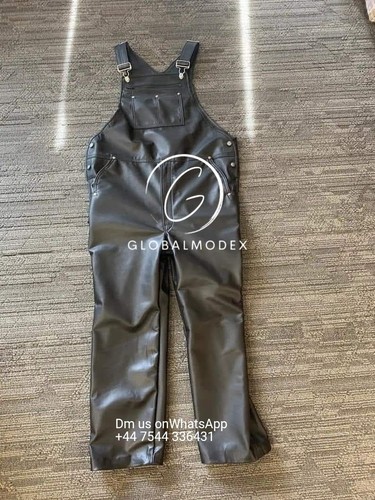 Men black leather overalls - leather,