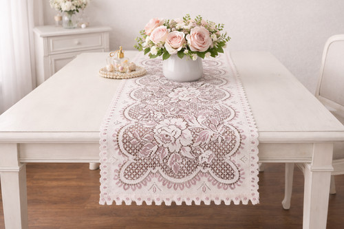 Bess lace table runner pink - lace,