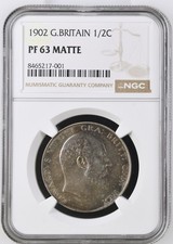 1902 MATT PROOF Half Crown, Edward VII, slabbed by NGC PF63 MATTE