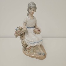 Vintage Sanbo Spain Sitting Lady With Bird & Flowers Figurine