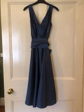 Satin 1950s style cocktail evening prom dress - 14 - dark blue