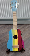 SUE RYDER Children's Wooden Rainbow Guitar Ukulele with Stand (Description Below