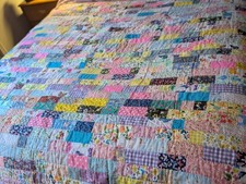 Multicoloured Floral, Pink And Lilac Double Brick Style Patchwork Quilt