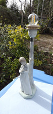 Nao Pottery tall lamp base with Girl holding a Puppy . Fully Working