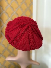 Vintage Hand Knitted Red Cable Beret Size L