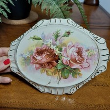 Vintage Ceramic Trivet with Pink Roses – Shabby Chic Cottage Core Floral Décor