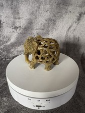 Vintage Carved Green Soapstone 50mm Elephant with Baby Inside Figurine