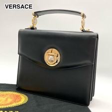 Gianni Versace Sun God Black Leather Handbag Formal Plain Luxury Authentic