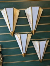 4 x Art Deco Brass Milk Glass Sconce Wall Lights 35.5 CM x 23.5 CM with fittings