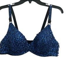 Sequin Bralette Top, Sparkly Festival Rave Party Bra, Blue, Adjustable