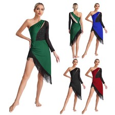 Womens Costume Asymmetrical Dance Dress Shiny Dancewear Ballroom Dresses Tango