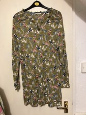 White Stuff Size 16 Tunic Dress In Green With Bird And Flower Pattern