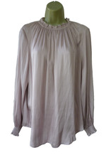 PAPAYA Size 16 Blush Pink High Neck Fitted Cuff Sexy Secretary Satin Blouse Top