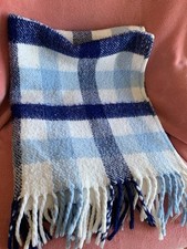Royal Rose Vintage Pram Nestling Rug Blanket Fringe Blue Check Made GB 32" X 27"