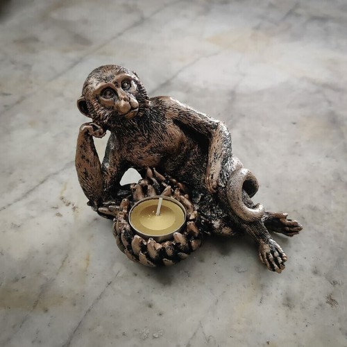 Monkey tealight statue bronze - tealight,