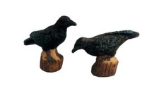 Dolls House Crows Perched on Logs Black Garden Birds Witch Halloween Accessory