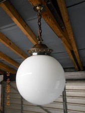 Vintage Art Deco Opaline milk glass school house / chapel Pendant Ceiling Light
