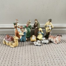 Vintage Bisque Nativity Scene Traditional Christmas Mary Joseph Shepherd Kings