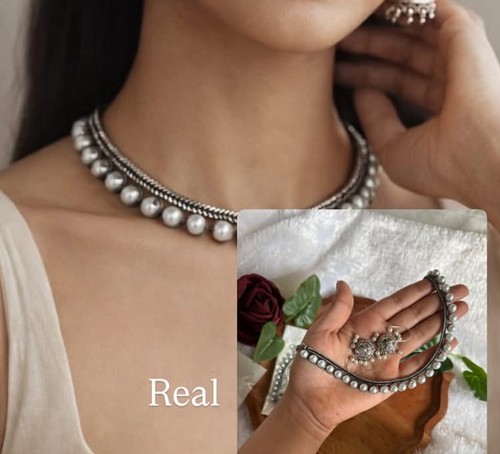 Choker oxidised silver tone - choker,