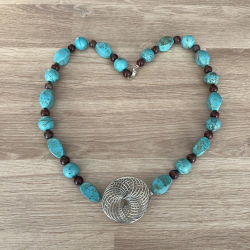 Long beaded necklace turquoise - necklace,